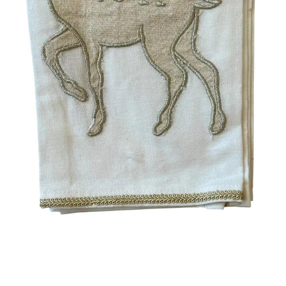 Granville Lane Embroidered Reindeer Cotton Kitchen Towels 20x28 White Gold 2pc